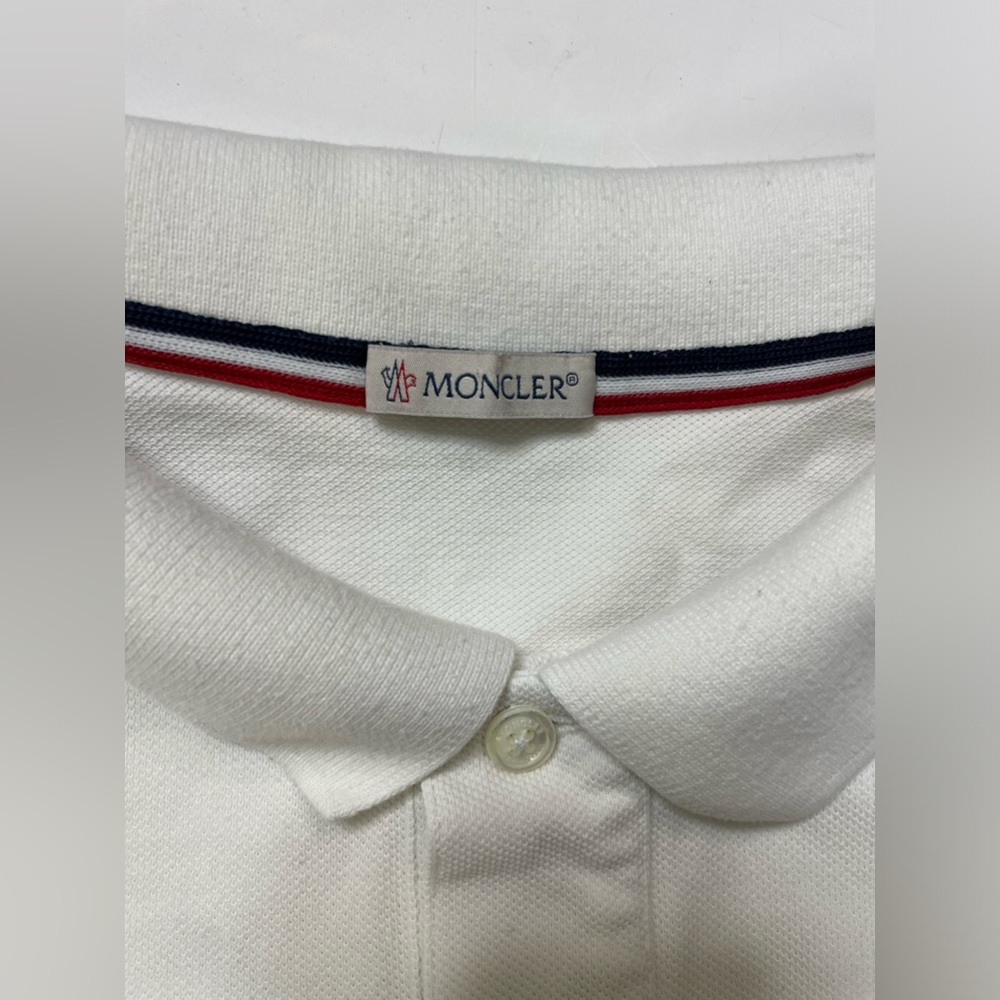 Moncler White Polo Shirt with Black and Red Logo - Picture 6 of 10